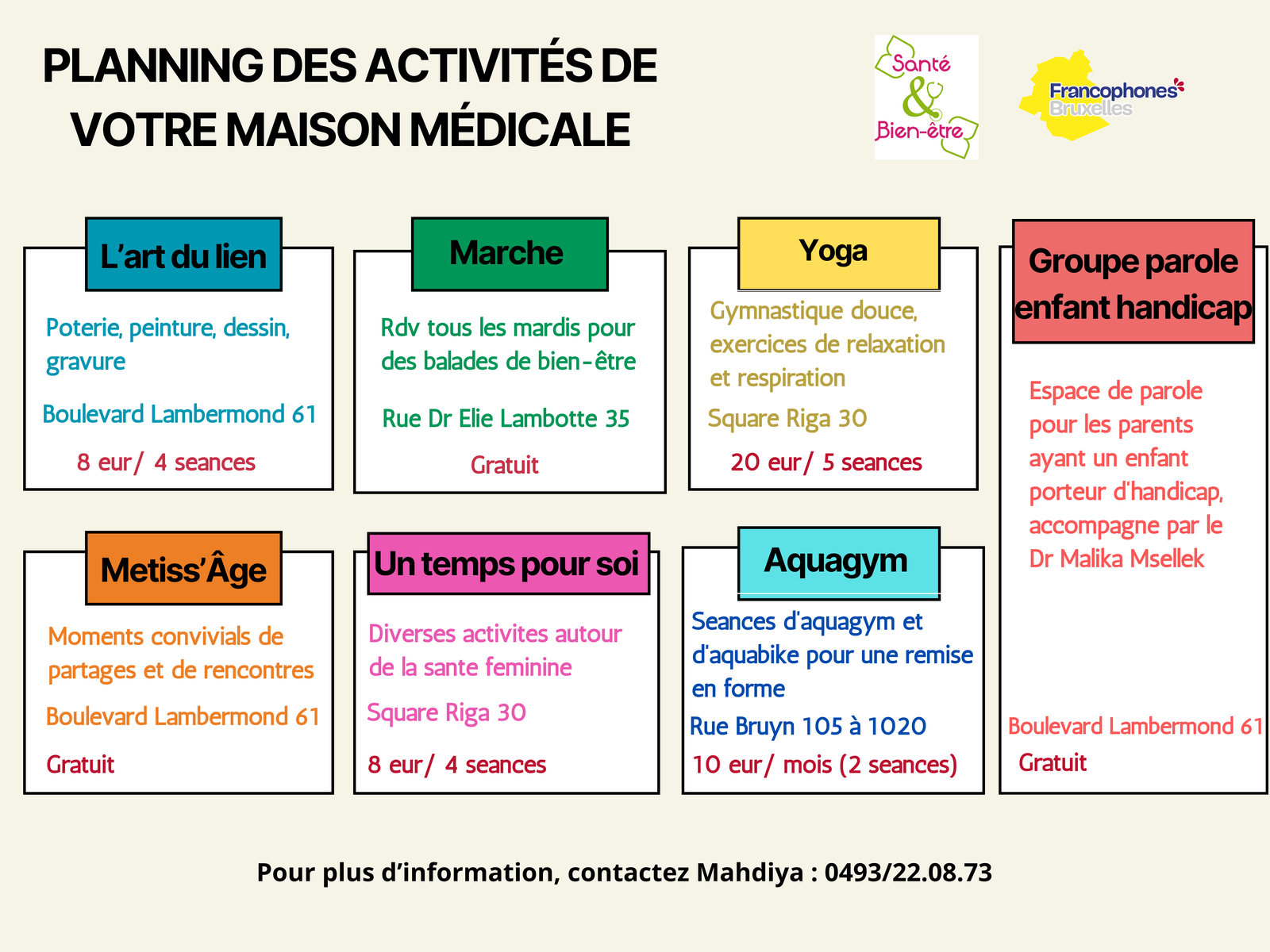 Details des activités hebdo